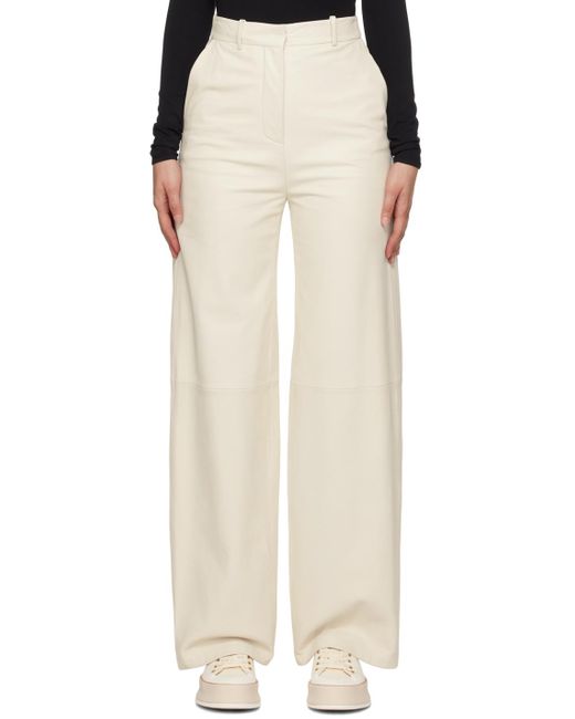 Boss Natural Off-white Wide Leg Leather Pants
