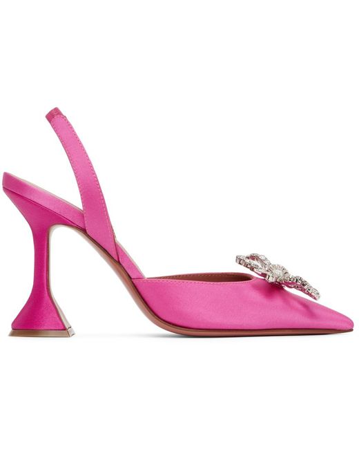 AMINA MUADDI Satin Rosie Sling Heels in Pink - Lyst