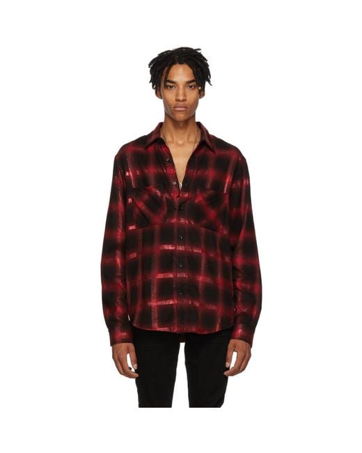 Amiri Red And Black Glitter Plaid Shirt for men