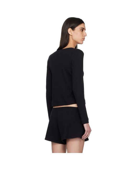 Leset Black Pointelle Classic Crew Cardigan