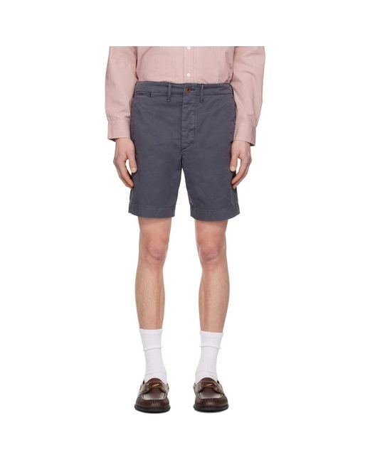 RRL Blue Garment-Dyed Chino Officer's Shorts for men