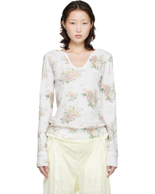 OPEN YY Floral Hook Long Sleeve Henley in White | Lyst Canada