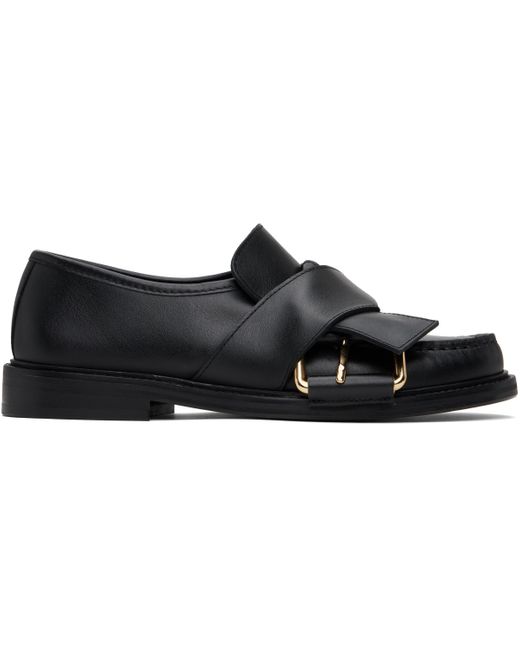 【関税込み】Moschino ブラック Belted Up ローファー Moschino Belted Up Loafers in Black | Lyst