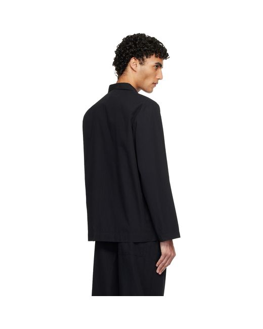 Tekla Black Poplin Long-Sleeved Pyjama Shirt for men
