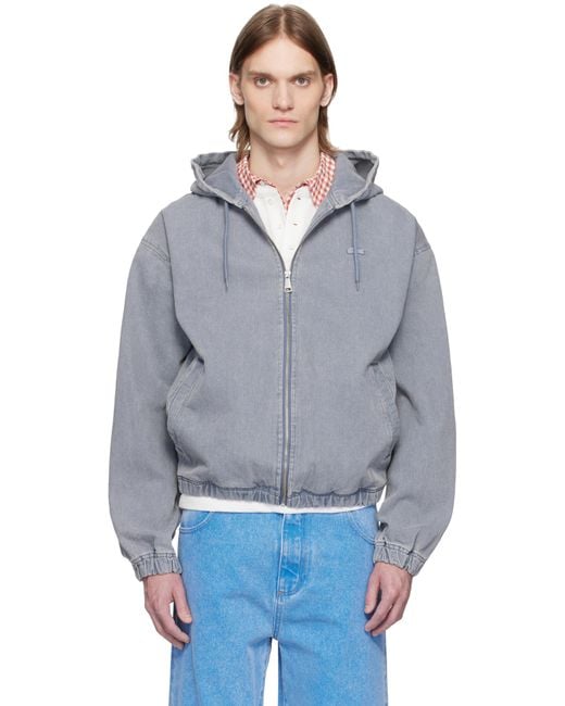 Lacoste Blue Washed Effect Hooded Denim Jacket for men