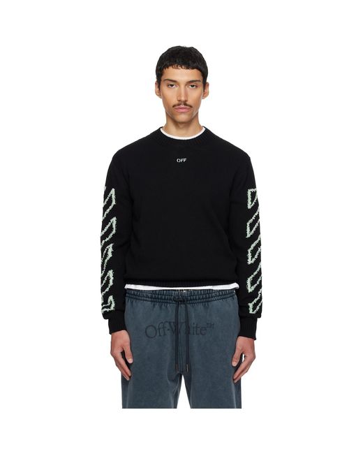 Off-White c/o Virgil Abloh Black Diagonal Outline Knit Crewneck Sweater for men