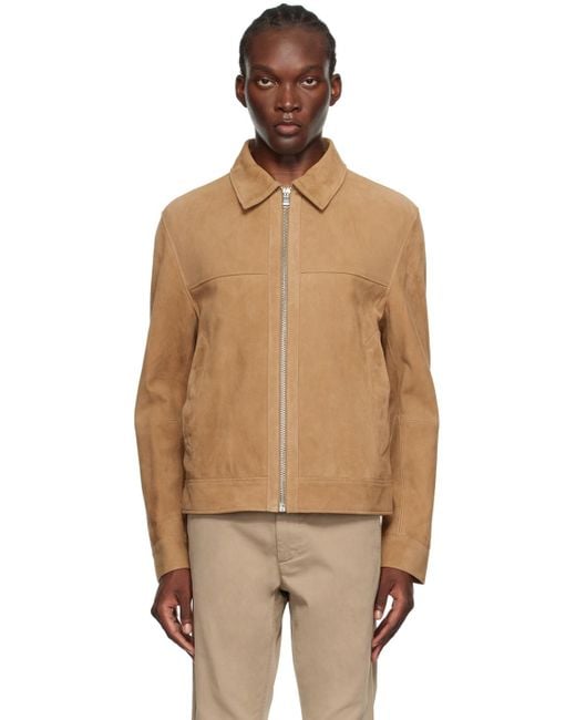 Boss Multicolor Tan Regular-Fit Leather Jacket for men