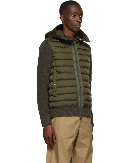 Cardigan capuche vert en duvet Moncler pour homme en coloris