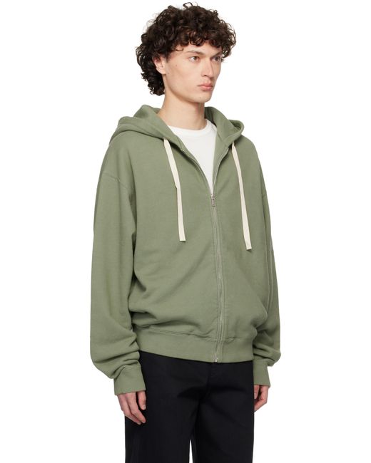 Jil Sander Green Zipped Embroidered Hoodie for men