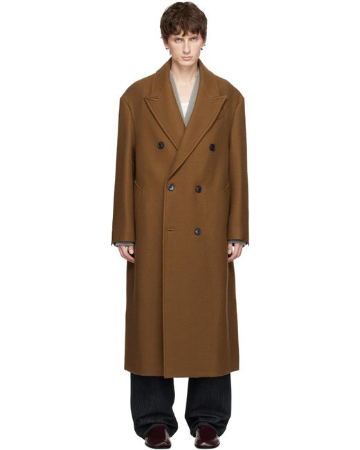 AMI Black Wool Double Breasted Long Coat for men