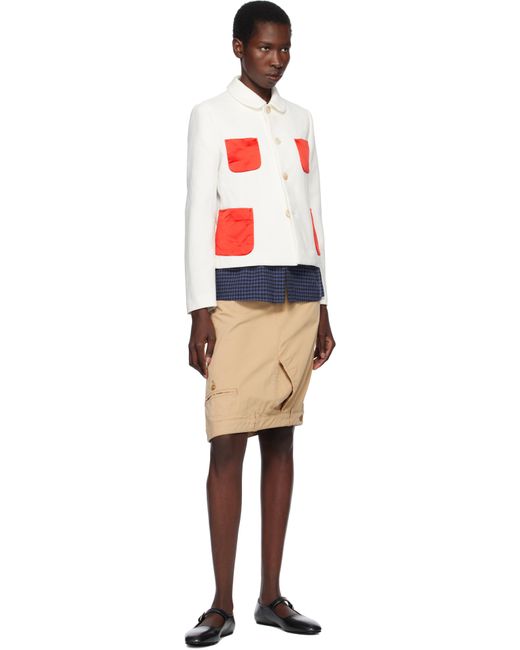 Comme des Garçons ホワイト＆レッド ギャバジン＆サテン テーラードジャケット Red