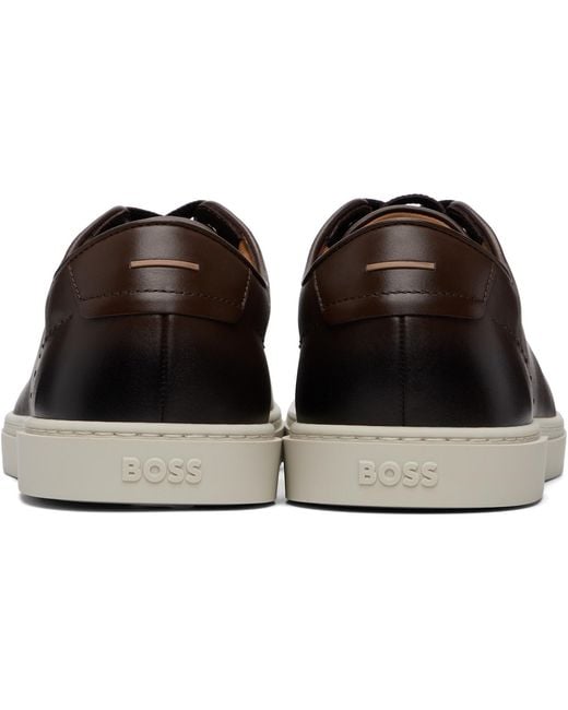 Boss Brown Gary Brushed Leather Sneakers for men