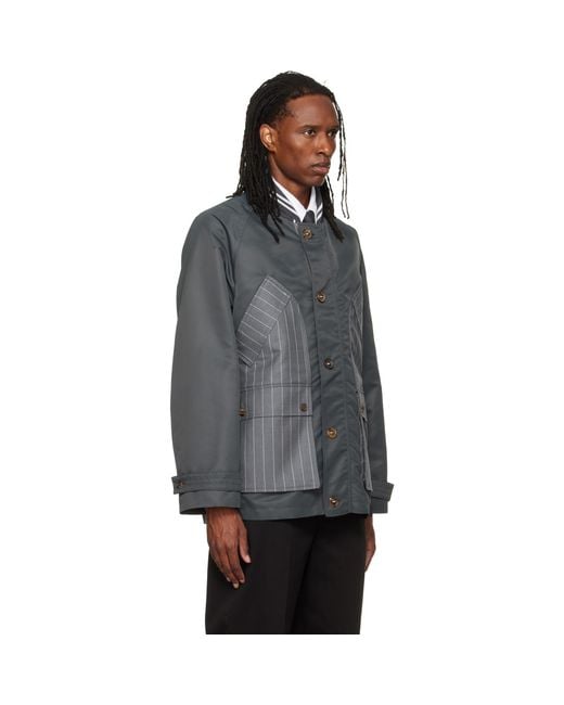 Thom Browne Gray Tech Twill Field Jacket for men