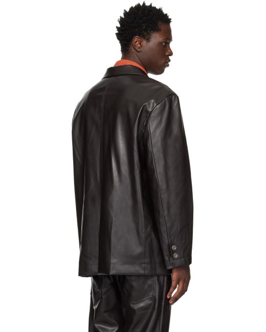 Song For The Mute Black Square Faux-leather Blazer for men
