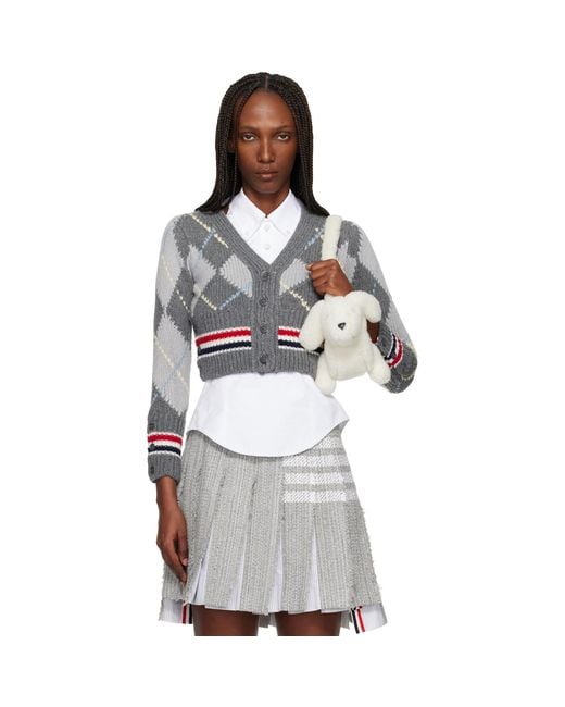 Thom Browne Multicolor Argyle Intarsia Merino Wool Shrunken Cardigan