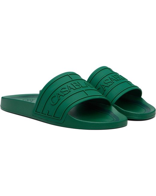 Casablanca Green Embossed-Logo Pool Slides for men
