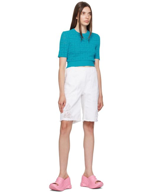 Givenchy Multicolor White Destroyed Denim Shorts