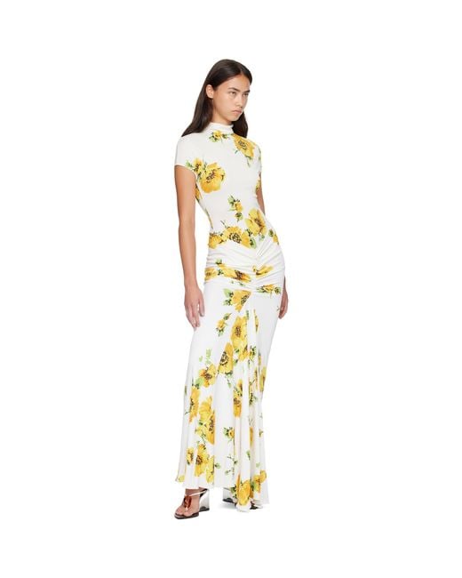 Alaïa Metallic Draped Printed Maxi Dress