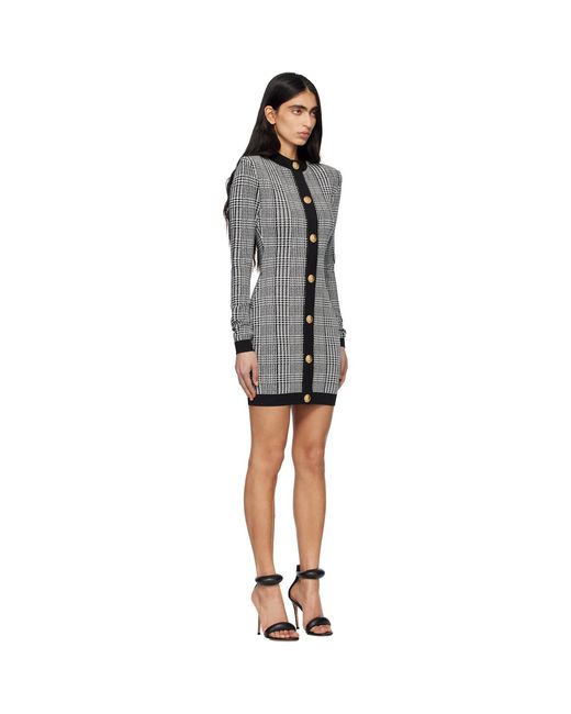 Balmain Black Long Sleeve Prince Of Wales Minidress