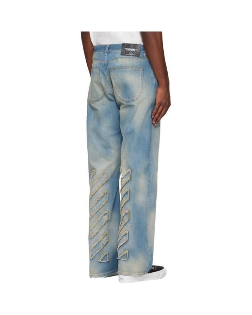 Off-White c/o Virgil Abloh Blue Diagonal Raw Patch 90S Skate Jeans for men