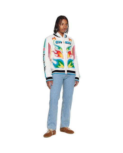 Casablanca White Flame Laurel Cotton Knit Casa Club Jacket for men