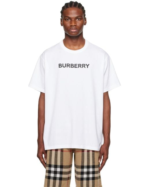 メンズ Burberry ホワイト ボンディングロゴ Tシャツ White