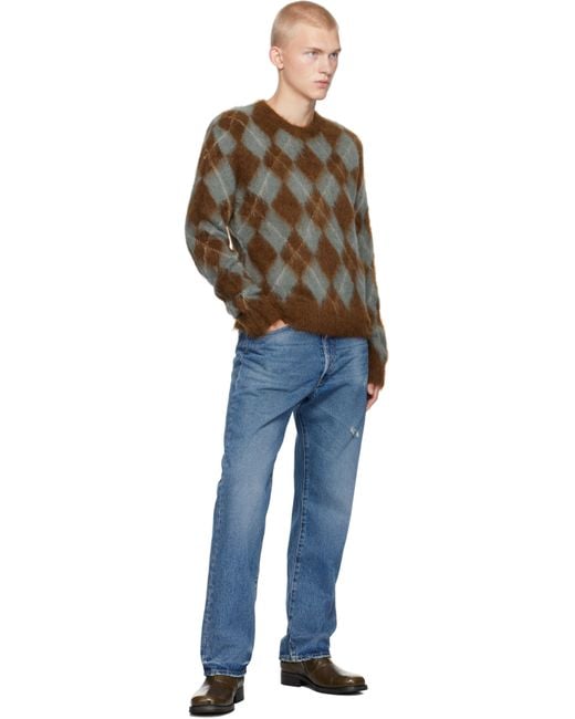 AMI Black Alpaca Mohair Brushed Argyle Sweater for men