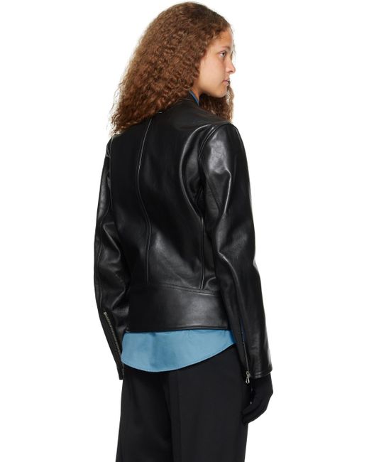 MM6 by Maison Martin Margiela Black Zip Leather Jacket
