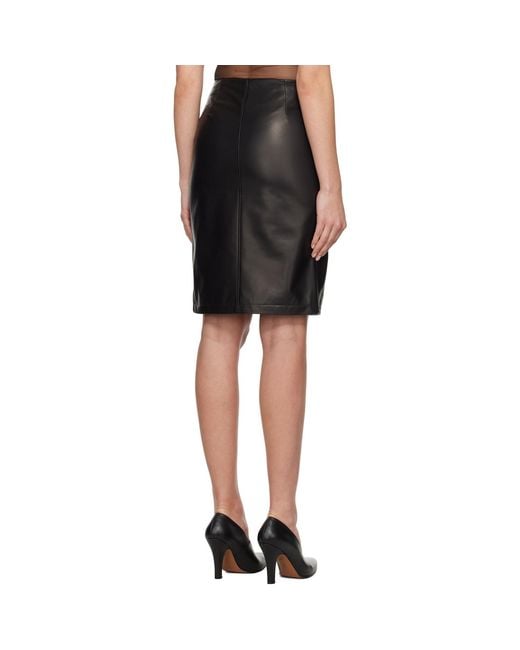 Nensi Dojaka Black Asymmetric Zip Leather Midi Skirt