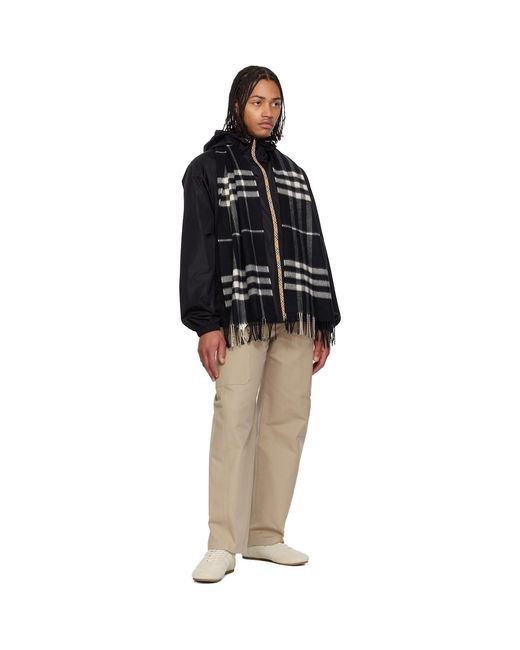 Burberry Black Check Cashmere Scarf for men