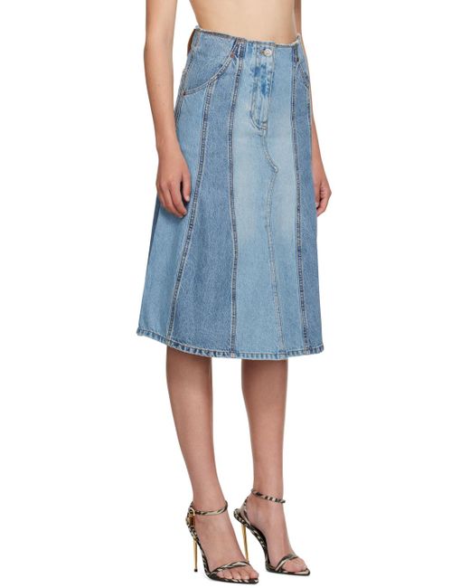 Victoria Beckham Blue Deconstructed Denim Midi Skirt