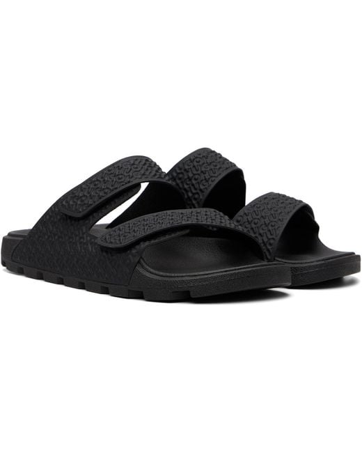 HUGO Black Monogram Riptape Strap Sandals for men