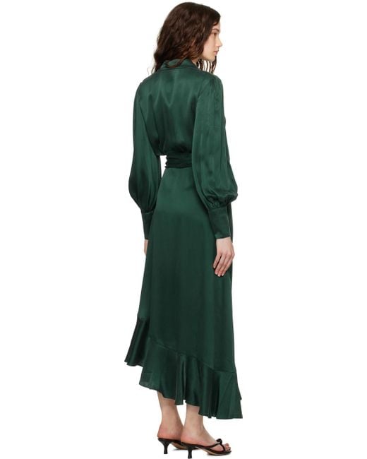 Zimmermann Black Green Wrap Midi Dress