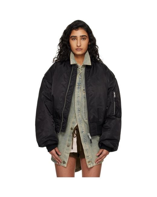 Entire studios Black Cropped Broad Bomber Jacket