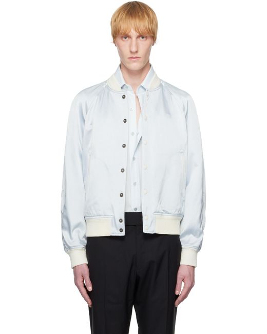 Tom Ford White Shiny Satin Bomber Jacket for men
