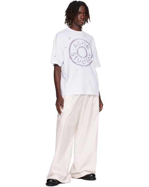 メンズ Acne ホワイト ディストレス Tシャツ White