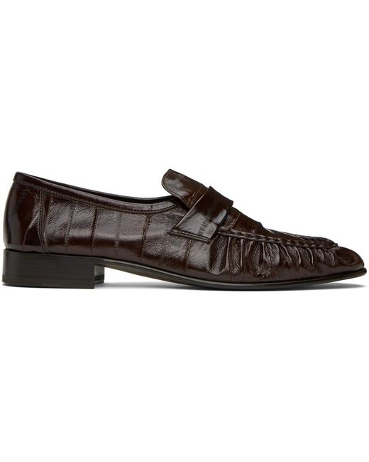The Row Brown Paneled Glossed-leather Loafers
