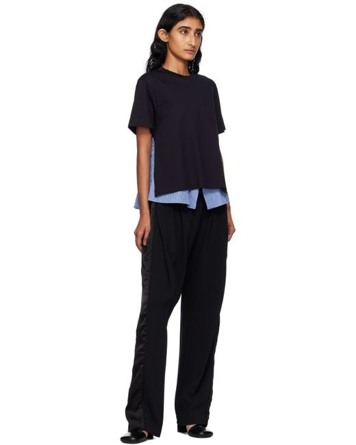 Sacai ネイビー ポプリン＆コットンジャージ Tシャツ Black