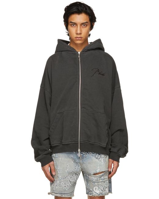 Rhude Black Full Zip Hoodie for men