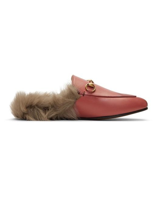 Gucci Pink Fur-lined Princetown Slippers | Lyst