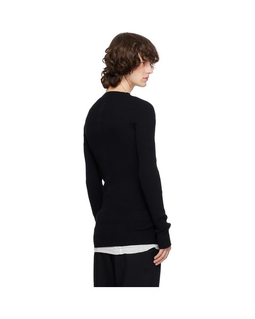 Rick Owens Black Temple Ribbed Round Neck Sweater for men