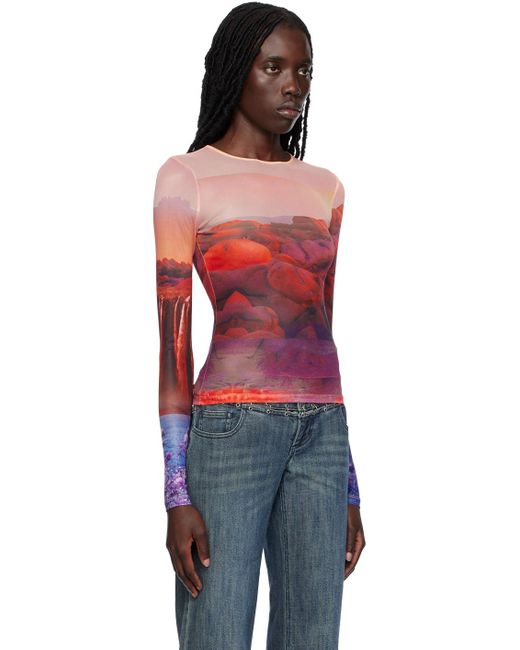 Miaou Red Multicolor Graphic Long Sleeve T-shirt