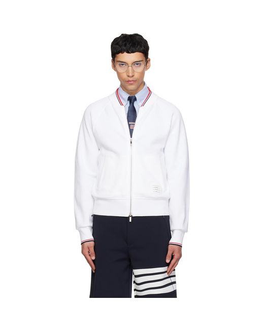 Thom Browne White Pique Loopback Rwb Tipping Sweater for men