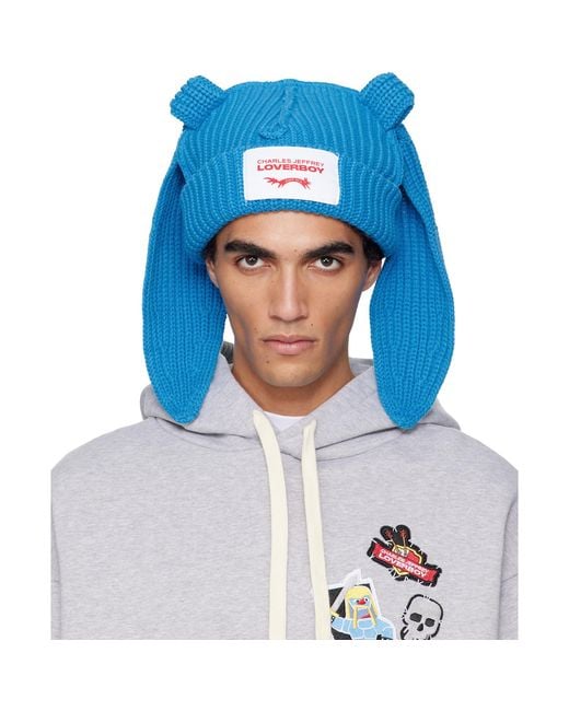 Charles Jeffrey Blue Chunky Rabbit Beanie for men