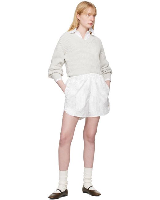 RECTO. White Off- Nep Stripe Shorts