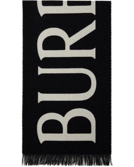 Burberry ブラック＆オフホワイト Text マフラー Black