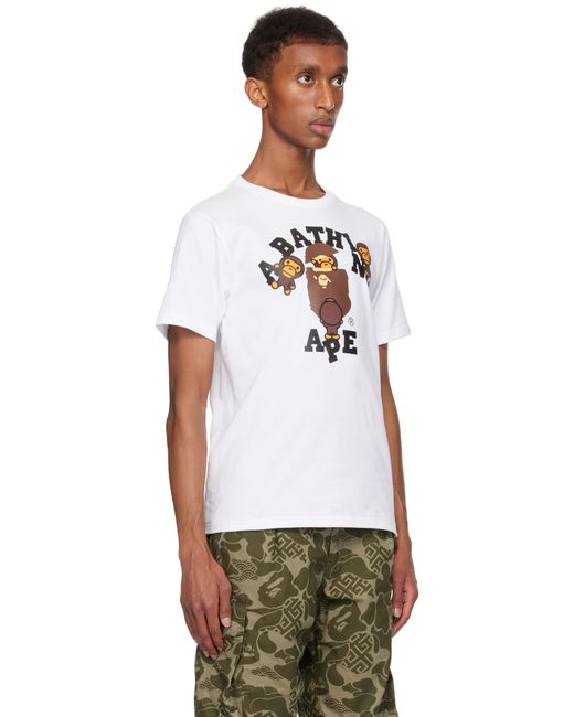 A Bathing Ape White College Milo T-Shirt for men