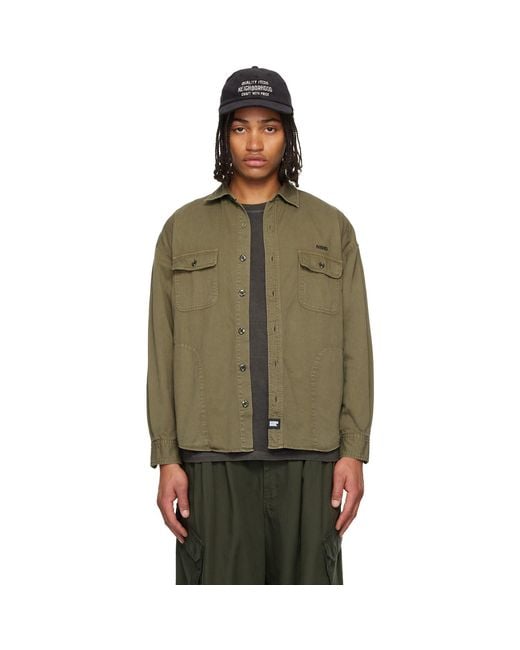 Neighborhood Green Khaki Garment Dyed Shirt for men