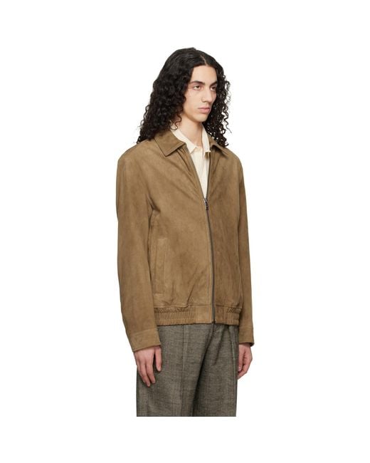 Boss Multicolor Tan Soft Suede Bomber Jacket for men