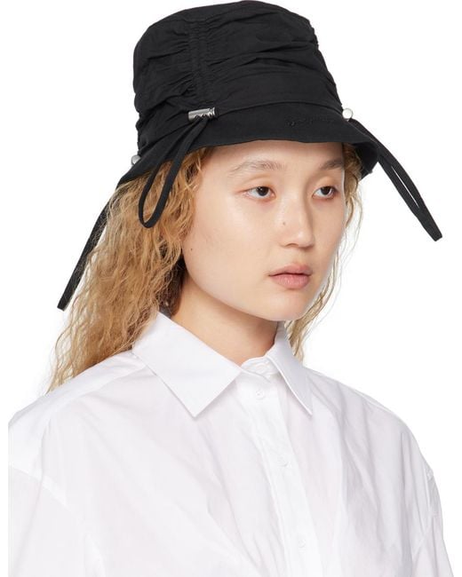 Jacquemus White Black Le Raphia 'le Bob Lacos' Bucket Hat